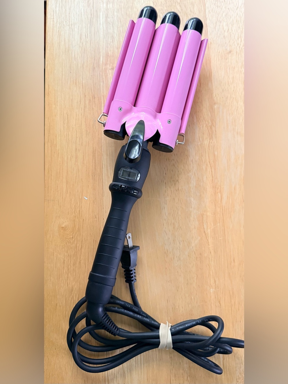 Triple Barrel Pink Hair Waver with Digital Controls